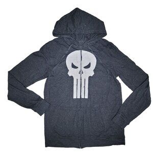 Marvel The Punisher skull full zip hooded sweat shirt jacket size medium gray